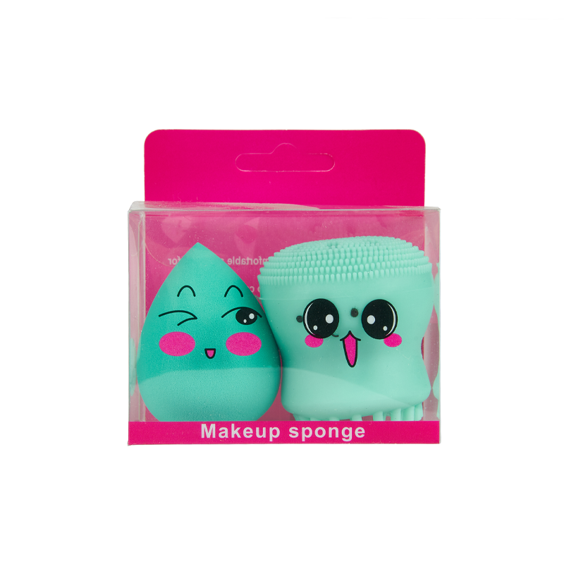 фото Набор: спонж + щеточка для очищения лица accessories зеленый makeup sponge 2 пр.