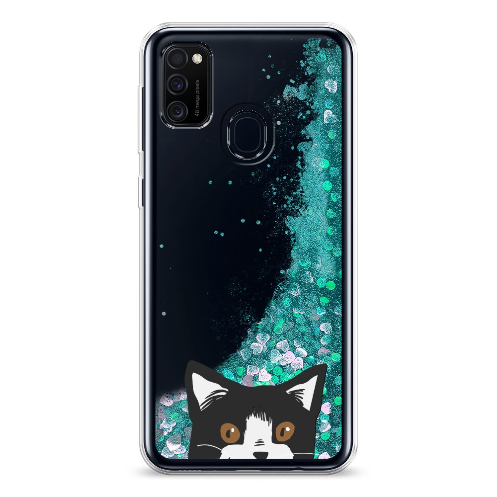 

Жидкий чехол с блестками "Подглядывающий кот" на Samsung Galaxy M30s, 29895-1
