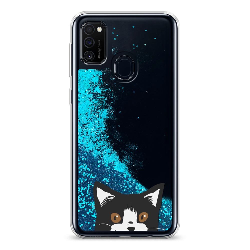 

Жидкий чехол с блестками "Подглядывающий кот" на Samsung Galaxy M30s, 29893-1