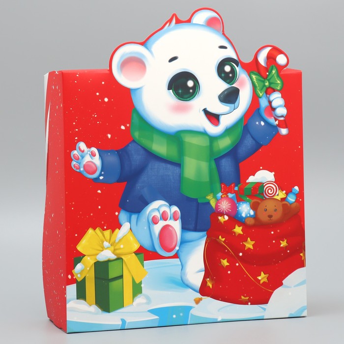 

Коробка складная С Новым годом!, белый мишка, 25 х 25 х 10 см, Красный