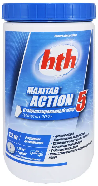 фото Hth, k801751h2, многофункциональные таблетки по 200гр/1,2кг hth maxitab action 5