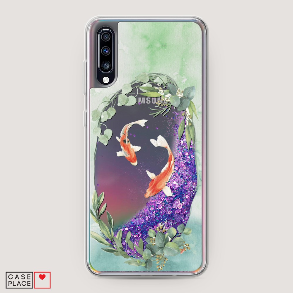 

Жидкий чехол с блестками "Две золотые рыбки" на Samsung Galaxy A70, 28192-1
