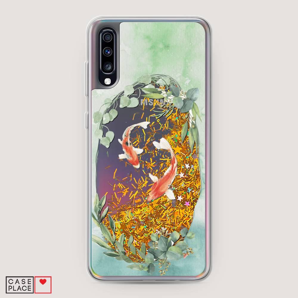 

Жидкий чехол с блестками "Две золотые рыбки" на Samsung Galaxy A70, 28190-1