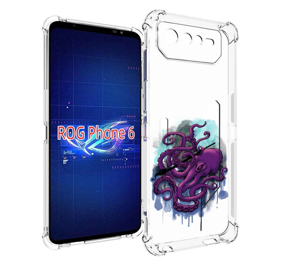 

Чехол MyPads фиолетовый осьминог для Asus ROG Phone 6, Прозрачный, Tocco