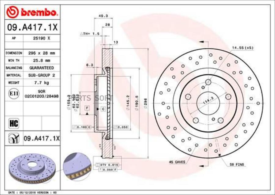 

Тормозной диск Brembo 09A4171X