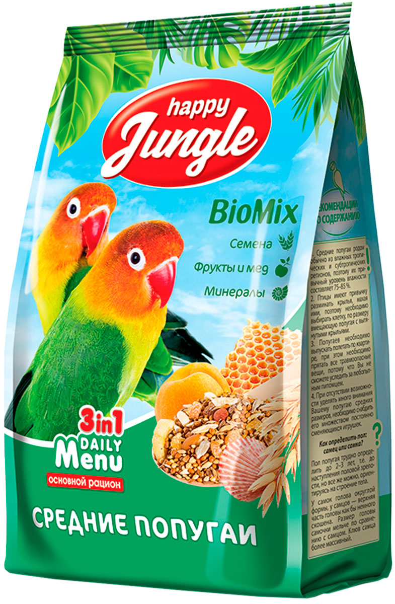 Сухой корм для средних попугаев Happy Jungle, 500 г