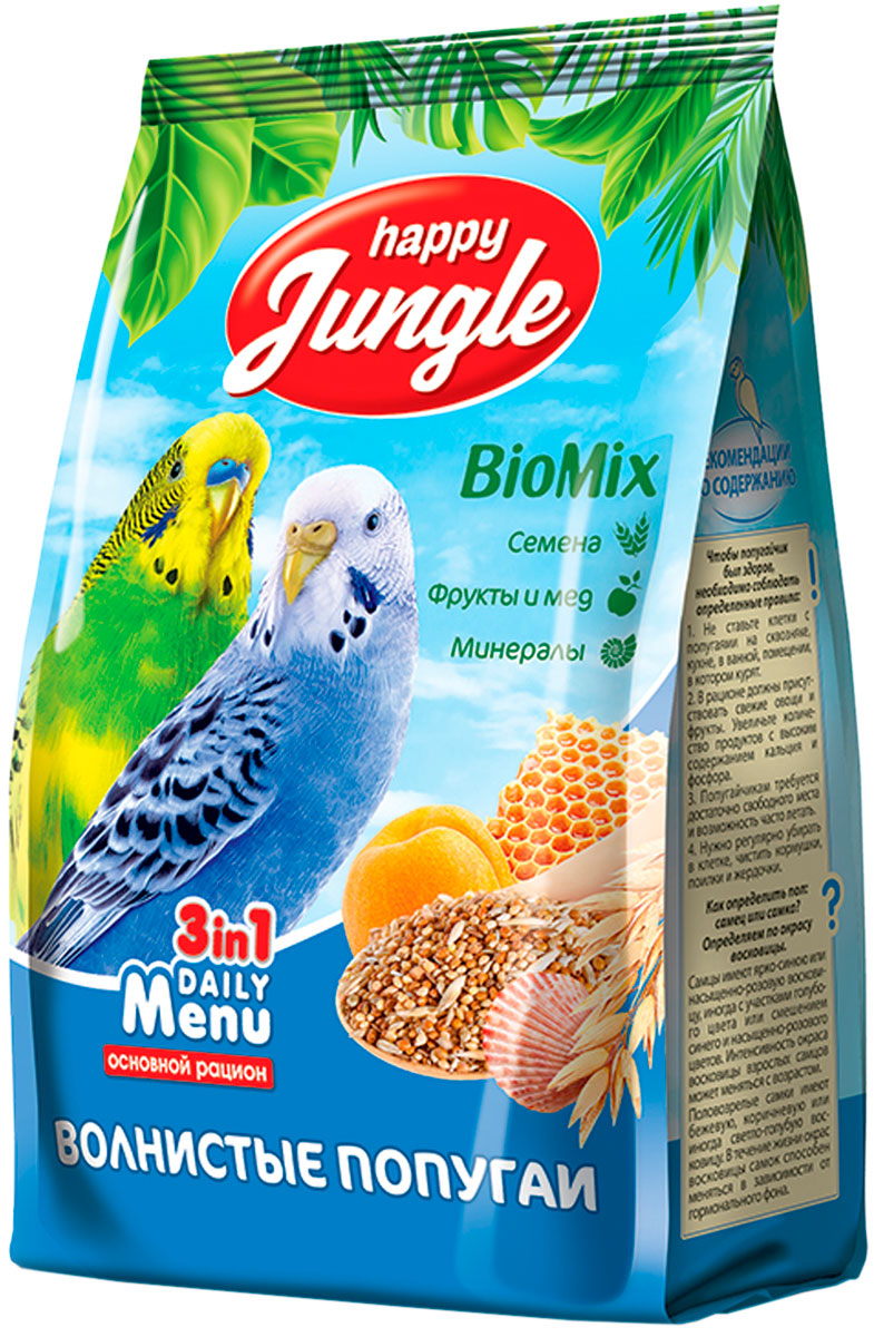 Сухой корм для волнистых попугаев Happy Jungle, 500 г