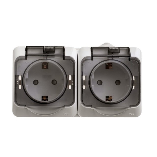 фото Schneider-electric pa16-244c этюд ip44 o/у двойная розетка с заземлением со шторками 16а 2 schneider electric