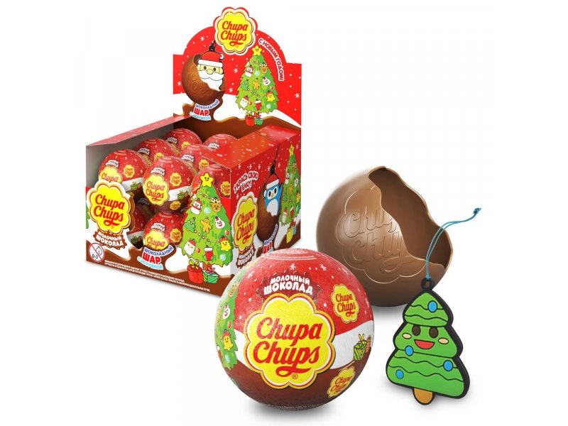 фото Шоколад фигурный chupa chups новогодняя коллекция шар молочный с игрушкой 20 г