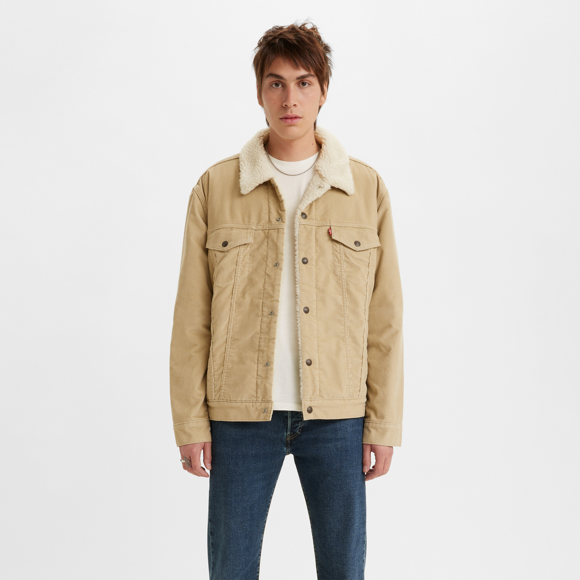 Джинсовая куртка мужская Levi's Men Type 3 Sherpa Trucker Jacket бежевая S