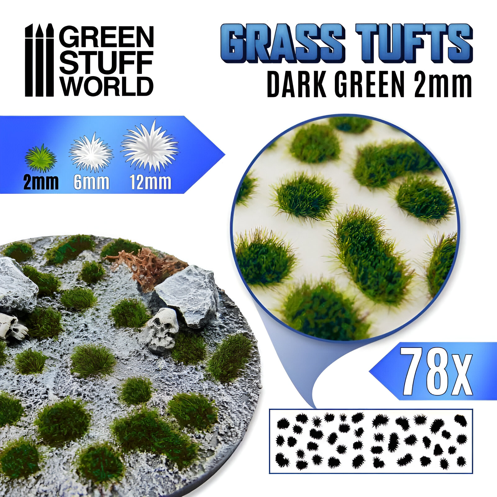 

Пучки травы для моделирования Green Stuff World Grass Tufts 2 mm Dark Green, Grass Tufts