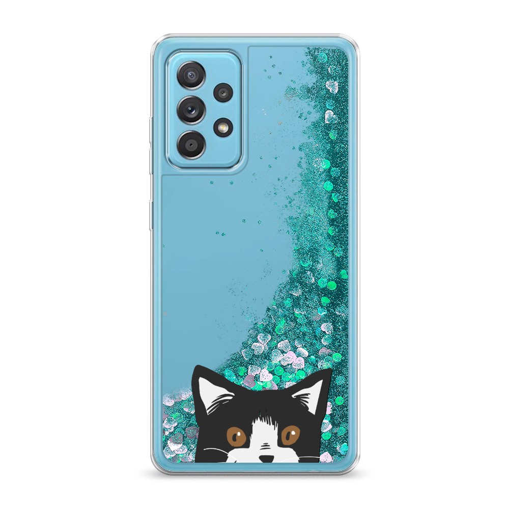 

Жидкий чехол с блестками "Подглядывающий кот" на Samsung Galaxy A52, 2102495-1