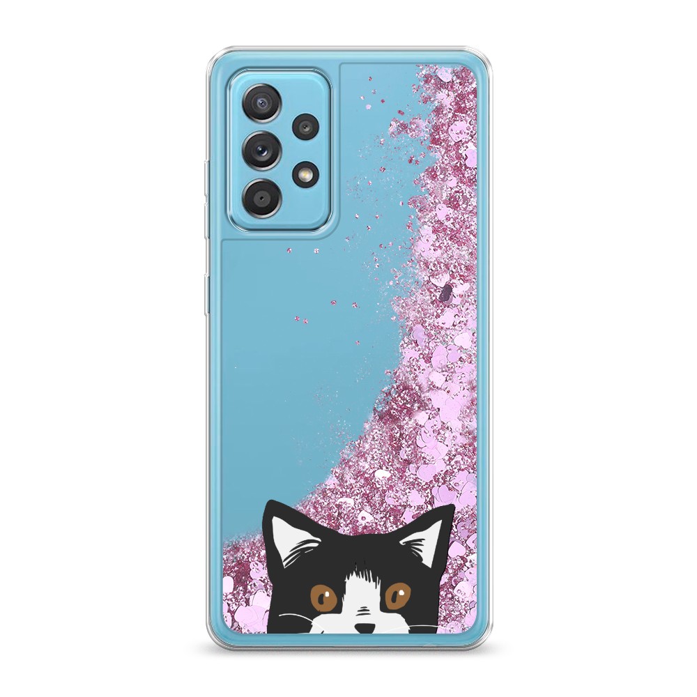 

Жидкий чехол с блестками "Подглядывающий кот" на Samsung Galaxy A52