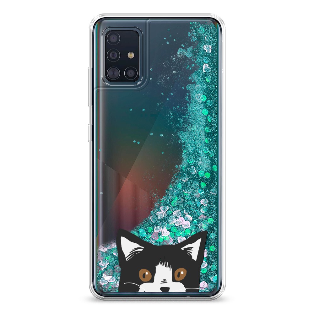 

Жидкий чехол с блестками "Подглядывающий кот" на Samsung Galaxy A51, 28995-1