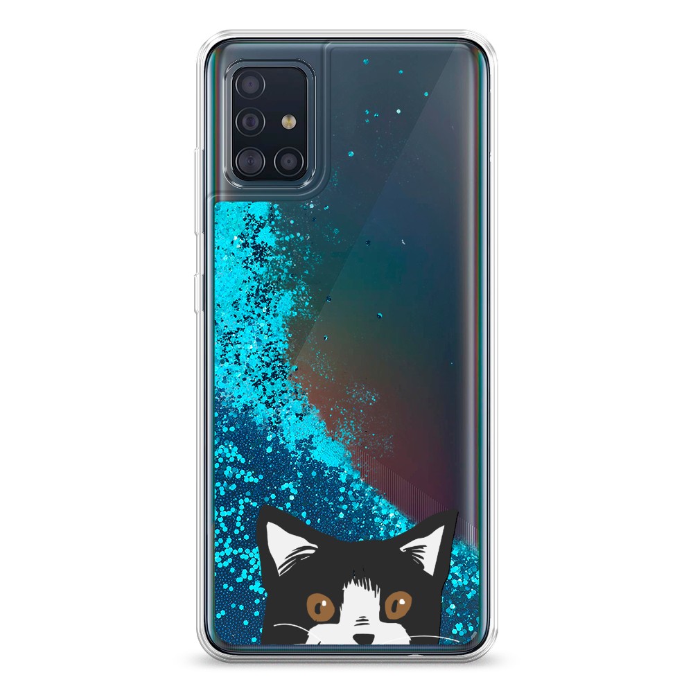 

Жидкий чехол с блестками "Подглядывающий кот" на Samsung Galaxy A51