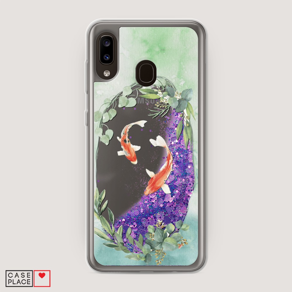 

Жидкий чехол с блестками "Две золотые рыбки" на Samsung Galaxy A20, 27692-1