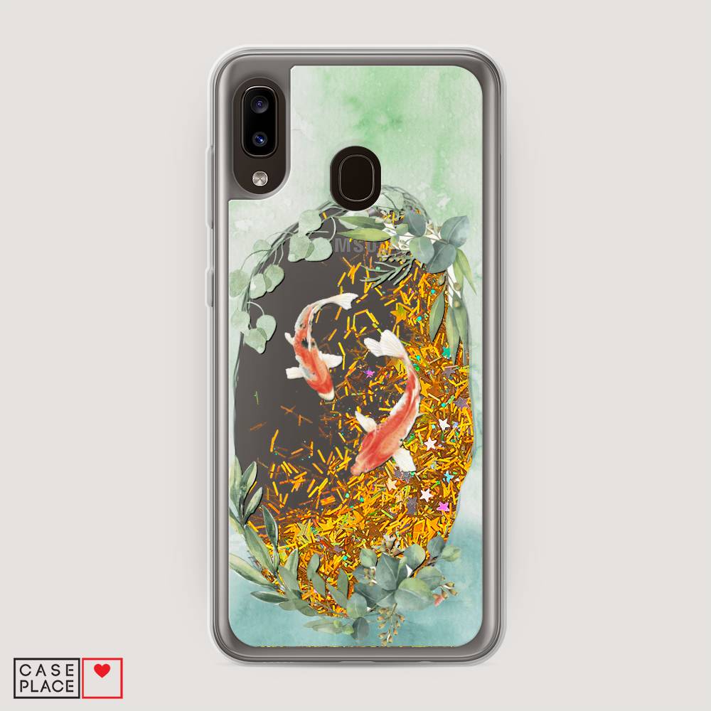 

Жидкий чехол с блестками "Две золотые рыбки" на Samsung Galaxy A20, 27690-1
