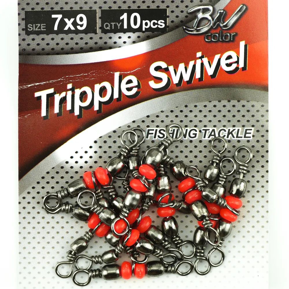 

Вертлюг тройной Namazu TRIPPLE SWIVEL, латунь, цв. BN, р. 7 х 9, test-17 кг (уп.10 шт)/100, Серый, Tripple Swiwel