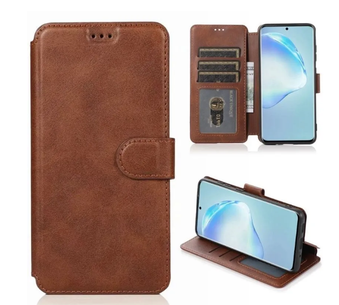 

Чехол книжка для Samsung Galaxy S23 Ultra кожаный коричневый с магнитной застежкой