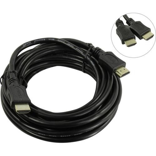 Wize C-HM-HM-5M Кабель HDMI, 5 м, v.2.0, 19M/19M, позол.разъемы, экран, черный, пакет