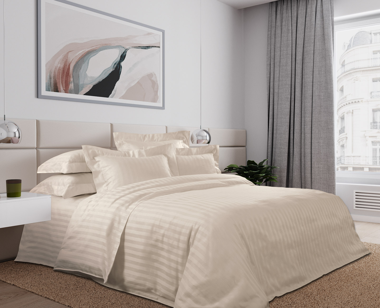 

Постельное белье Страйп-Сатин Крем-брюле 3325W 2-сп. с европростыней