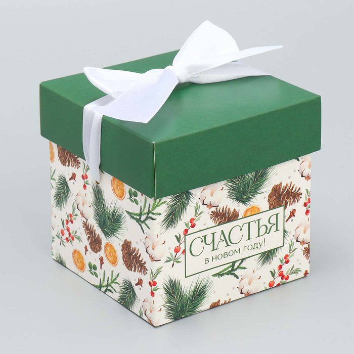 

Коробка складная Дарите Счастье Новогодние ветки 9845672, 10х10х10 см, Белый;зеленый