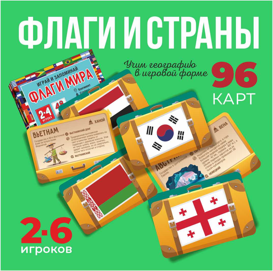 Настольная игра Ленпечати Флаги мира 96 карточек