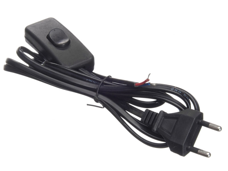 фото Netko сетевой шнур с выключателем и вилкой, 2*0,5мм2, 1,8м, черный
