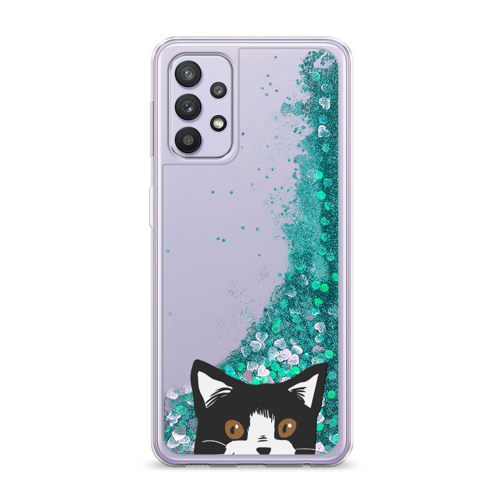 

Жидкий чехол с блестками "Подглядывающий кот" на Samsung Galaxy A32, 2102095-1