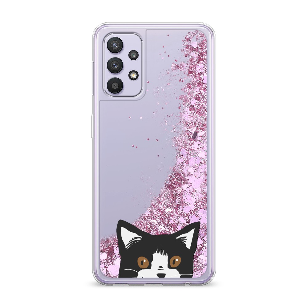 

Жидкий чехол с блестками "Подглядывающий кот" на Samsung Galaxy A32