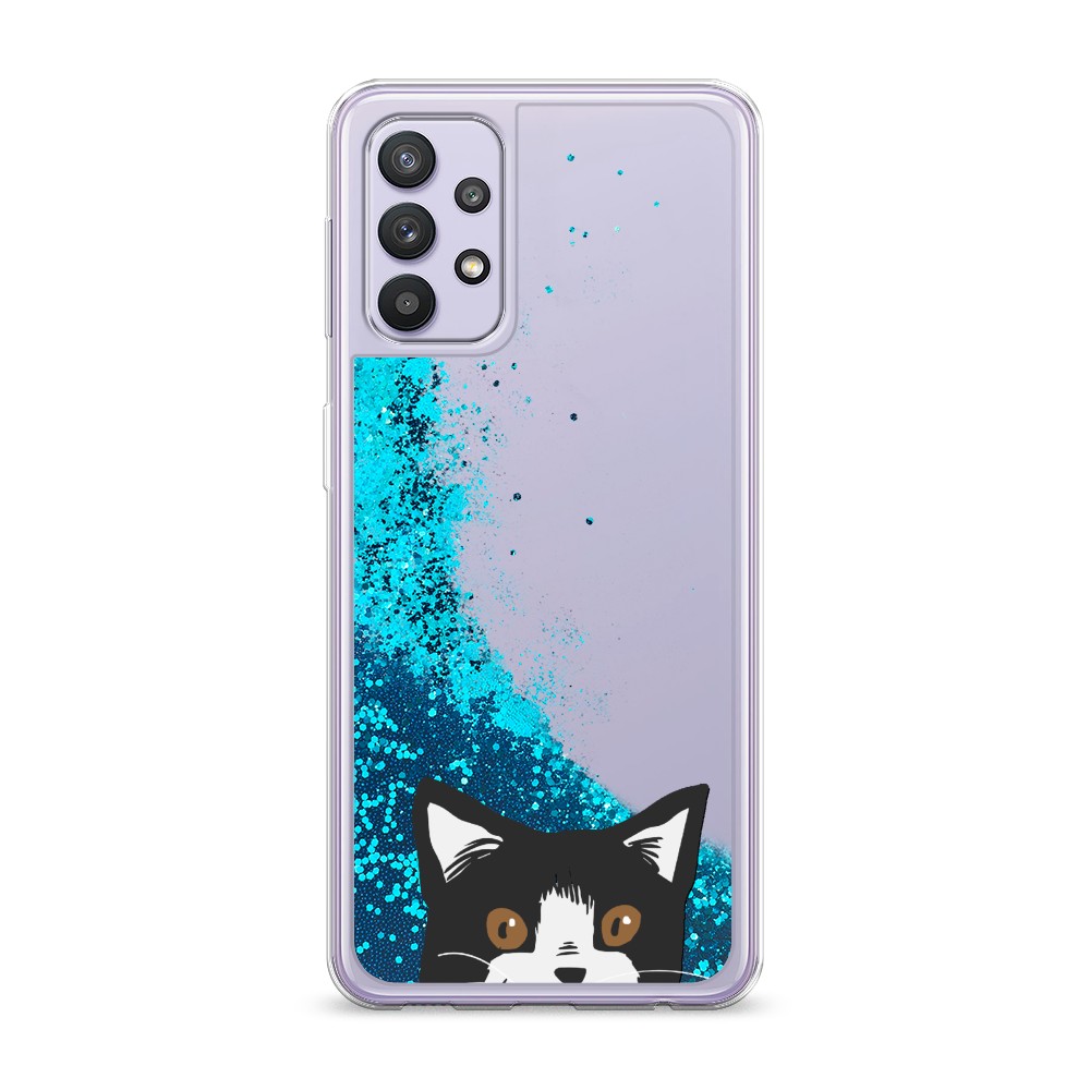 

Жидкий чехол с блестками "Подглядывающий кот" на Samsung Galaxy A32, 2102093-1