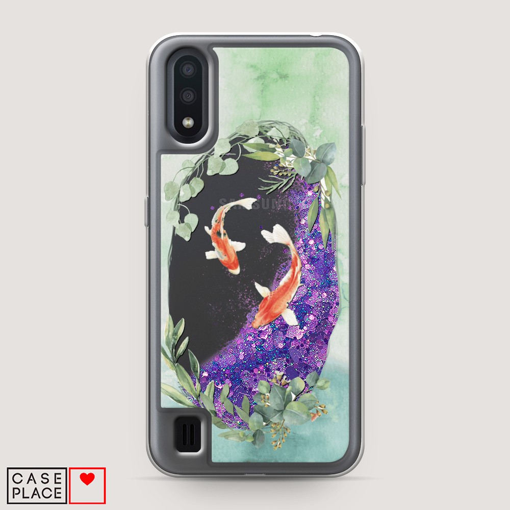 

Жидкий чехол с блестками "Две золотые рыбки" на Samsung Galaxy A01, 29592-1