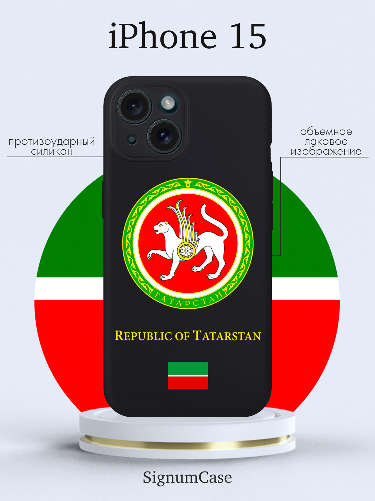 

Чехол для смартфона iPhone 15 Герб Татарстана черный, Разноцветный