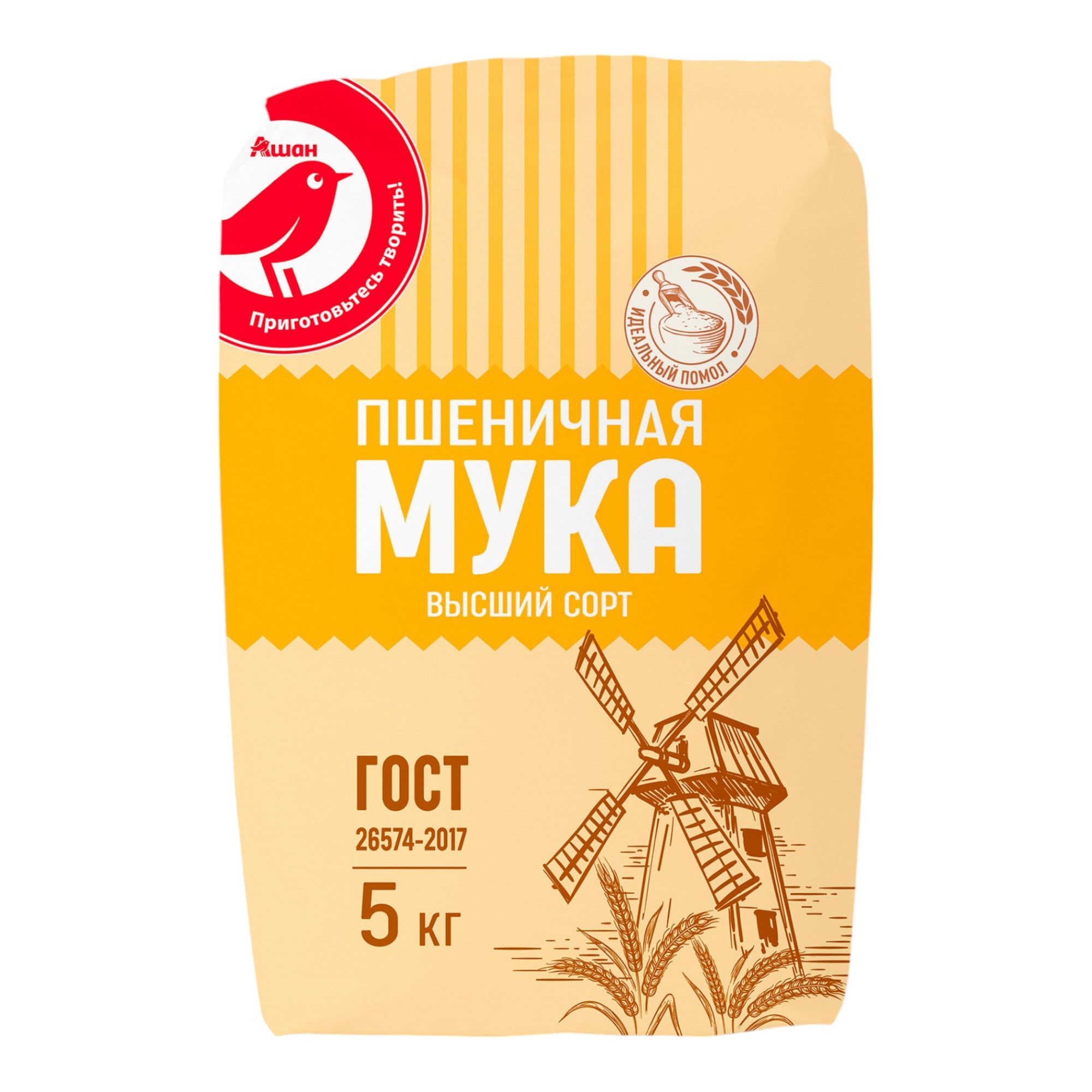

Мука АШАН Красная птица пшеничная высшего сорта 5 кг