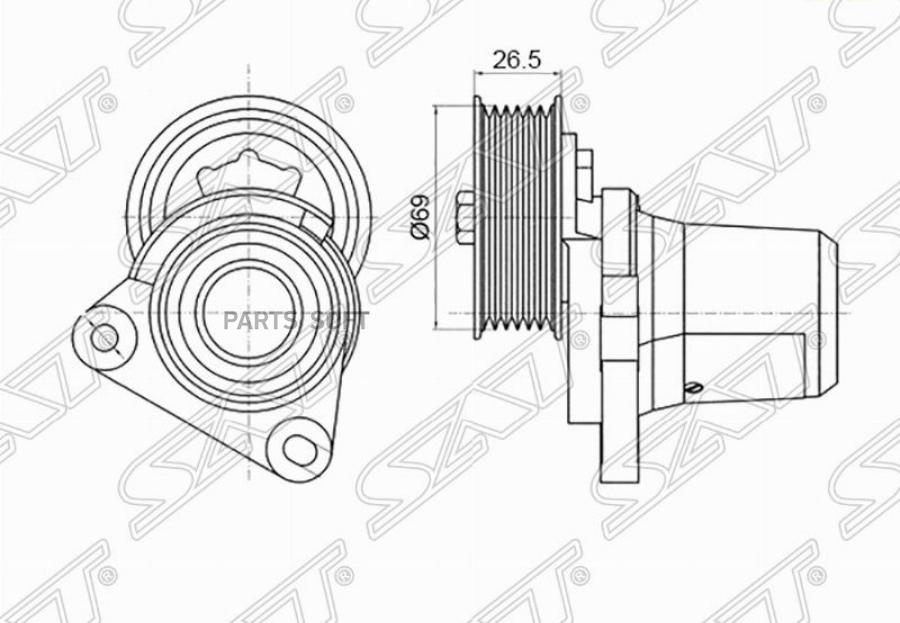 SAT Натяжитель приводного ремня MAZDA 3 2,3T 06-09/2,5 09-/6 1,8-2,5 02-/CX-7 2,3-2,5 09-/