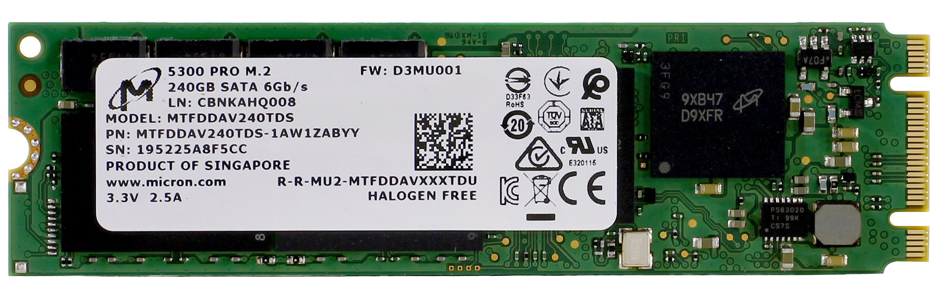 

SSD накопитель Crucial 5300 PRO M.2 2280 240 ГБ (MTFDDAV240TDS-1AW1ZABYY), 5300 PRO