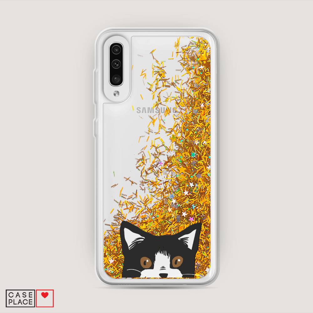 

Жидкий чехол с блестками "Подглядывающий кот" на Samsung Galaxy A30s, 28890-1