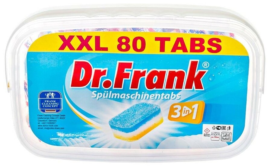 фото Таблетки для посудомоечной машины dr.frank 3 in 1 80 tabs drt150 dr. frank