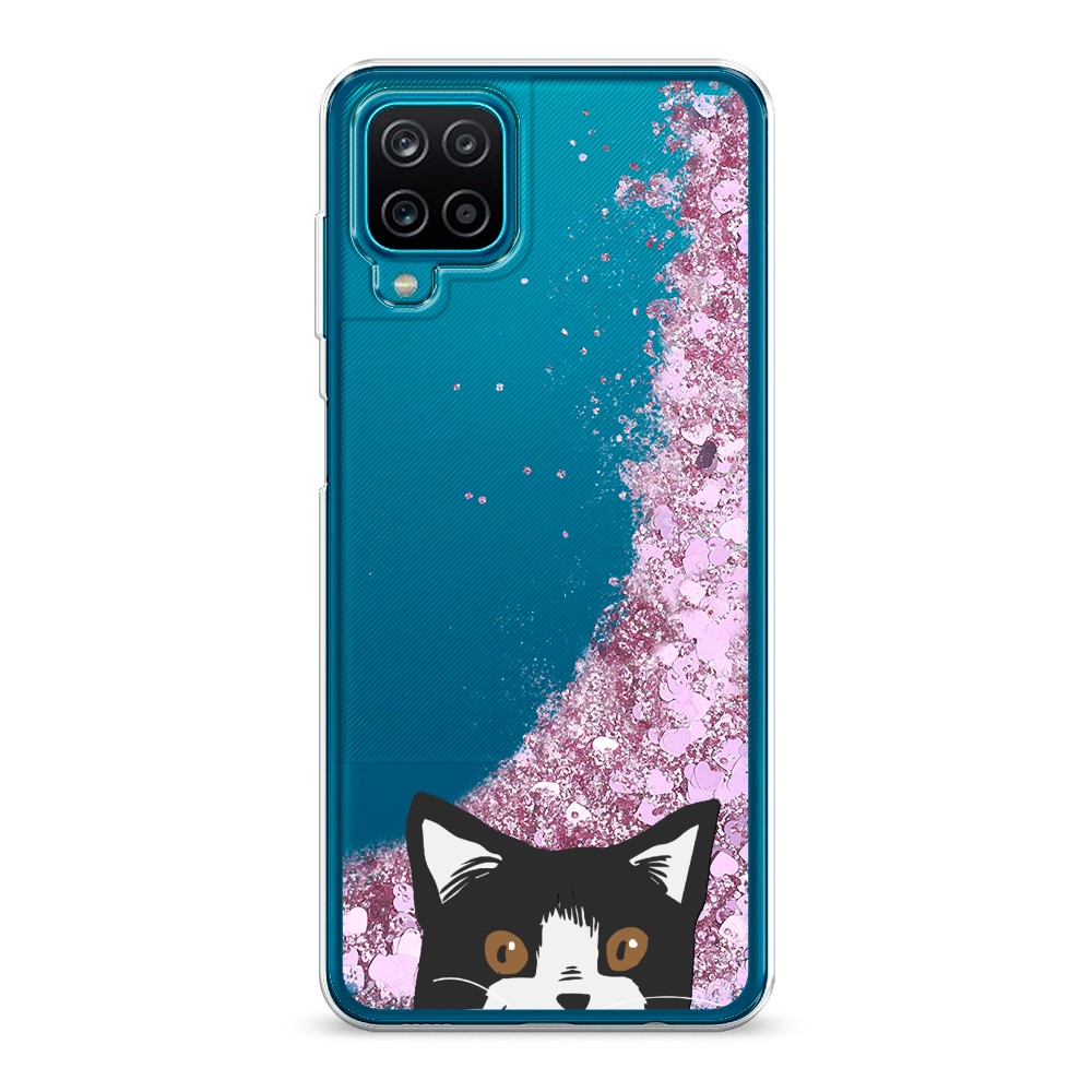 

Жидкий чехол с блестками "Подглядывающий кот" на Samsung Galaxy A12