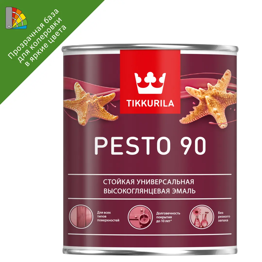 Эмаль универсальная стойкая Tikkurila Pesto 90 База С бесцветная глянцевая 09 л 4877₽