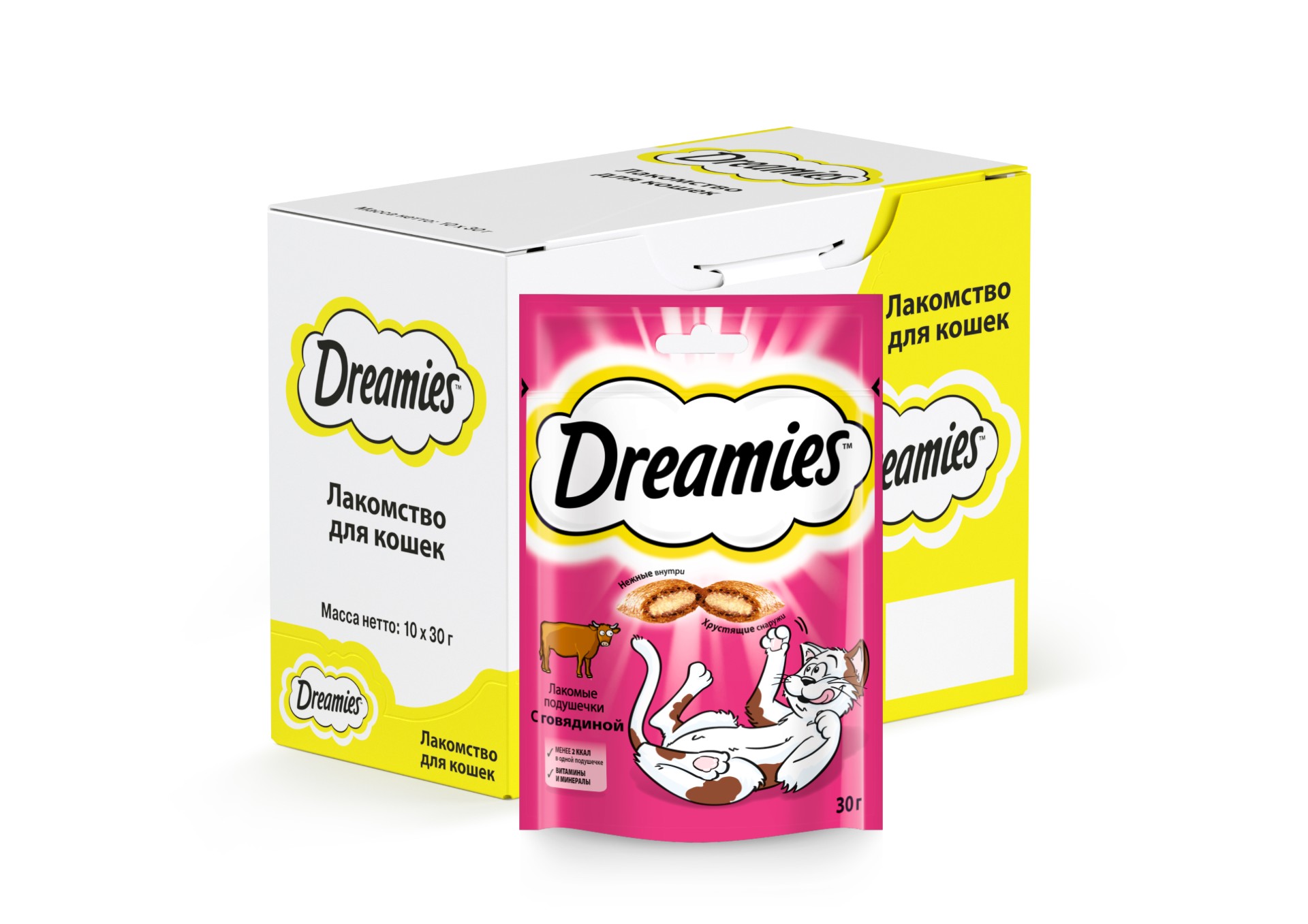 фото Лакомство для кошек dreamies, подушечки с говядиной, 10 шт по 30г