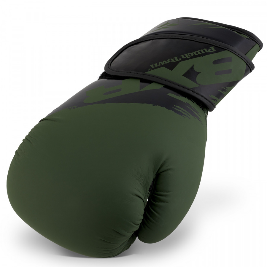 Боксерские перчатки PunchTown BXR KR черно-оливковые, 10 унций