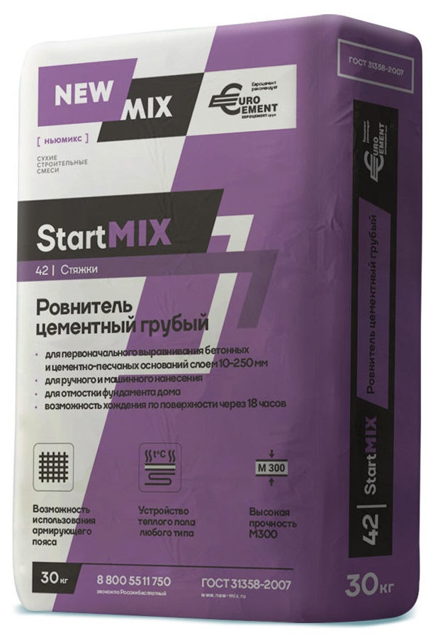 

Стяжка пола New Mix StartMix М-300 ровнитель грубый 30кг, Серый