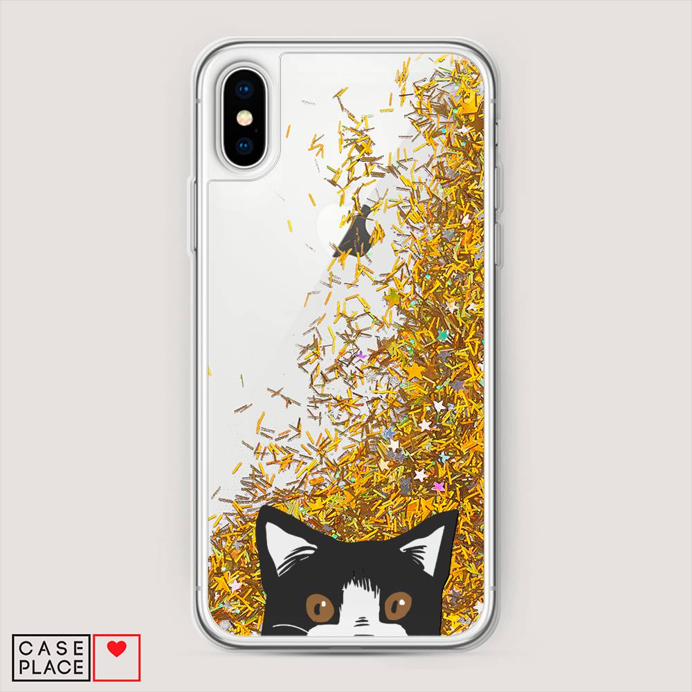 

Жидкий чехол с блестками "Подглядывающий кот" на Apple iPhone XS Max (10S Max), 11990-1