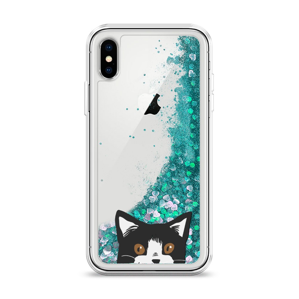 

Жидкий чехол с блестками "Подглядывающий кот" на Apple iPhone XS (10S), 11895-1