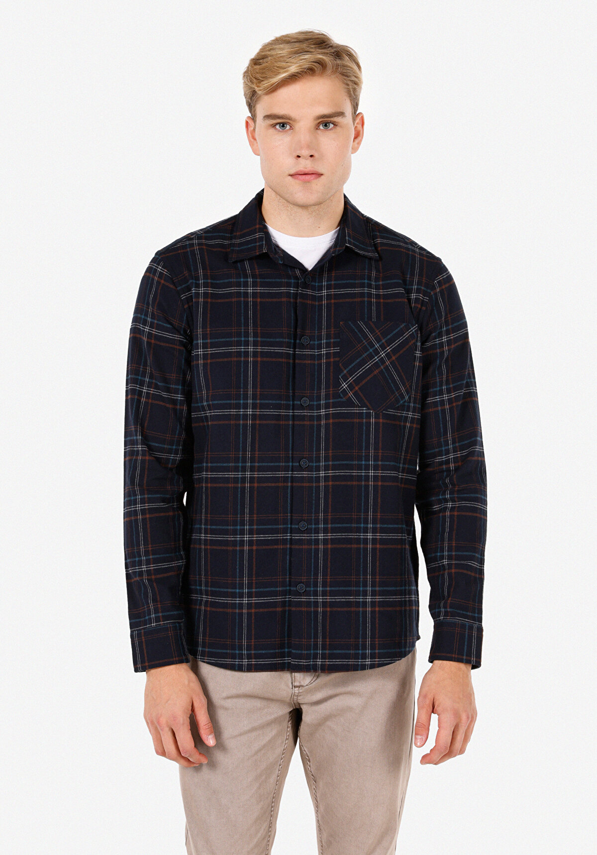 

Рубашка мужская Colin's CL1071443 синяя XL, Синий, CL1071443