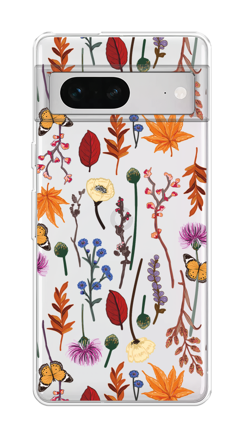 

Чехол на Google Pixel 7 "Orange Purple flowers", Оранжевый;красный;розовый;желтый;прозрачный, 271250-1