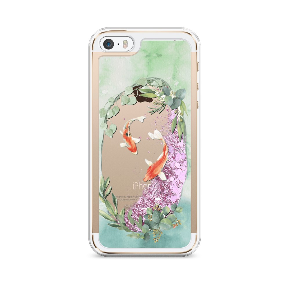 

Жидкий чехол с блестками "Две золотые рыбки" на Apple iPhone 5, 10394-1