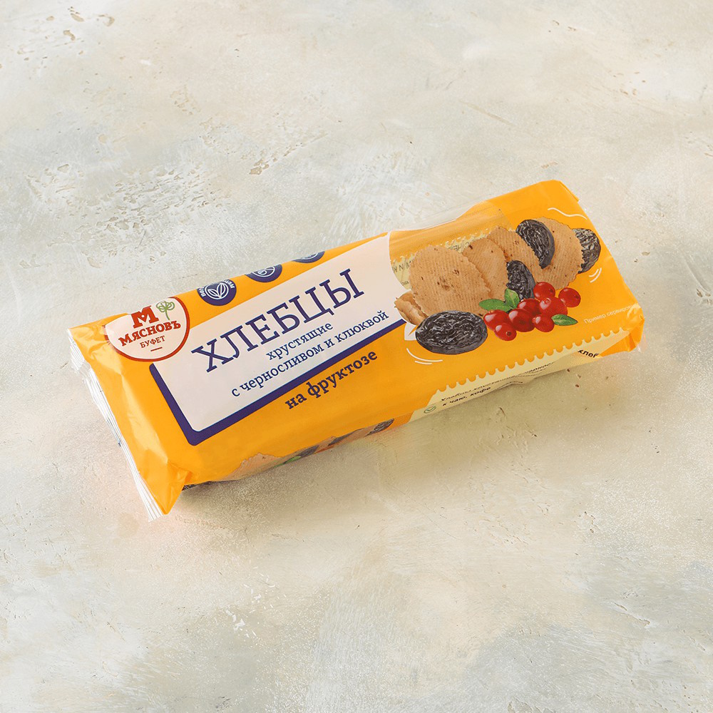 Хлебцы пшеничные МясновЪ БУФЕТ хрустящие с черносливом и клюквой на фруктозе 70 г