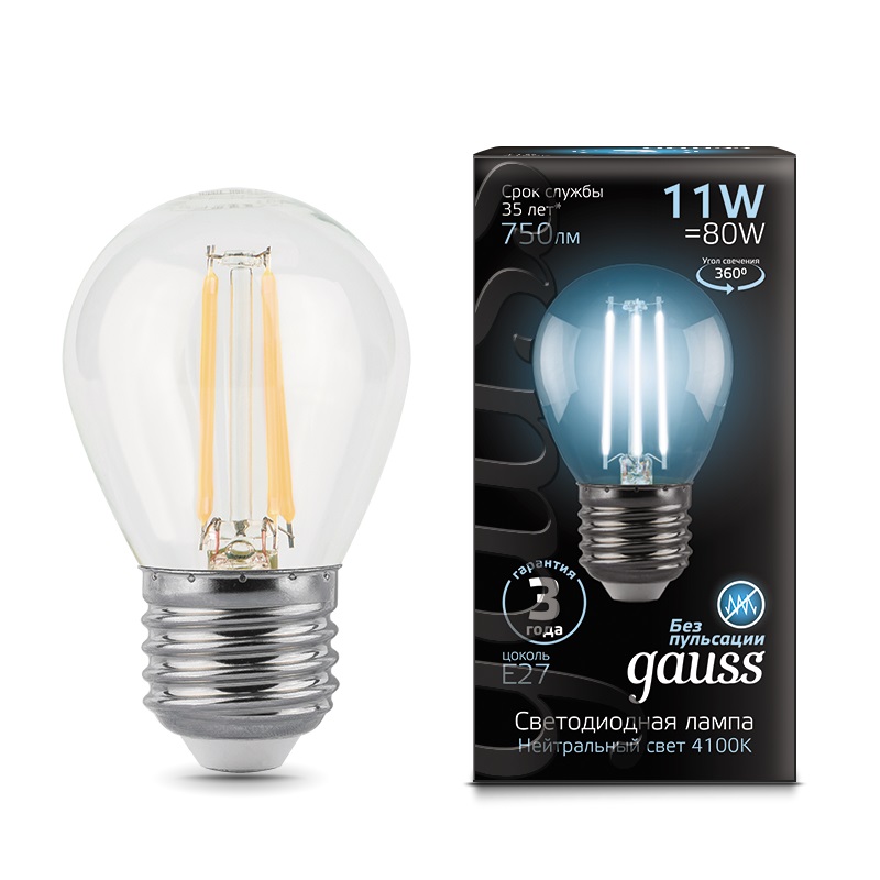 фото Лампочка gauss led filament globe e27 11w 4100k